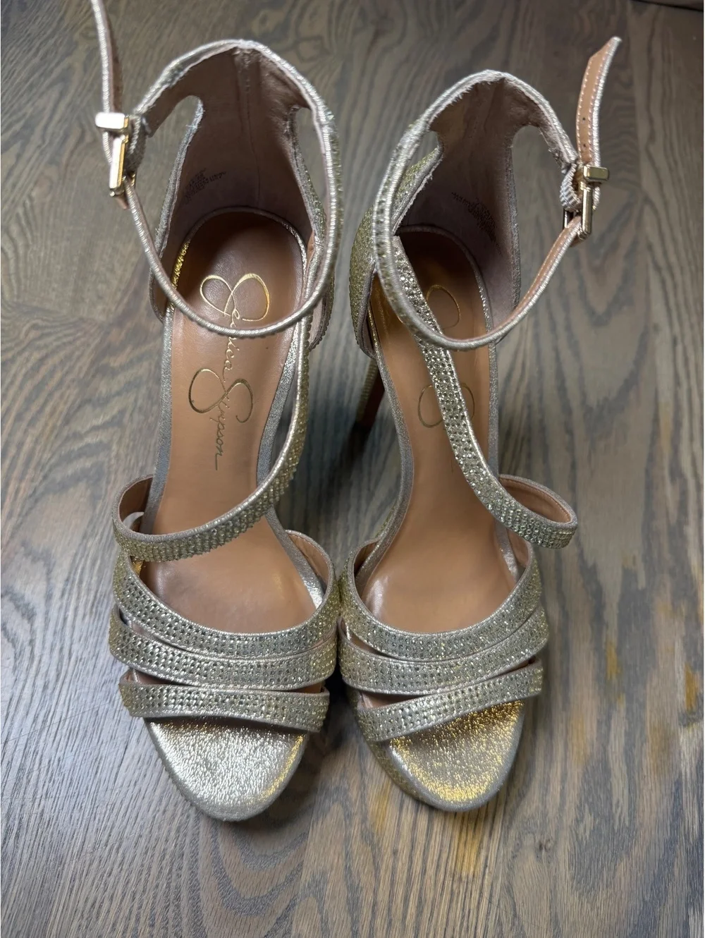 Jessica Simpson Gold Rhinestone Platform Heels Size 7.5